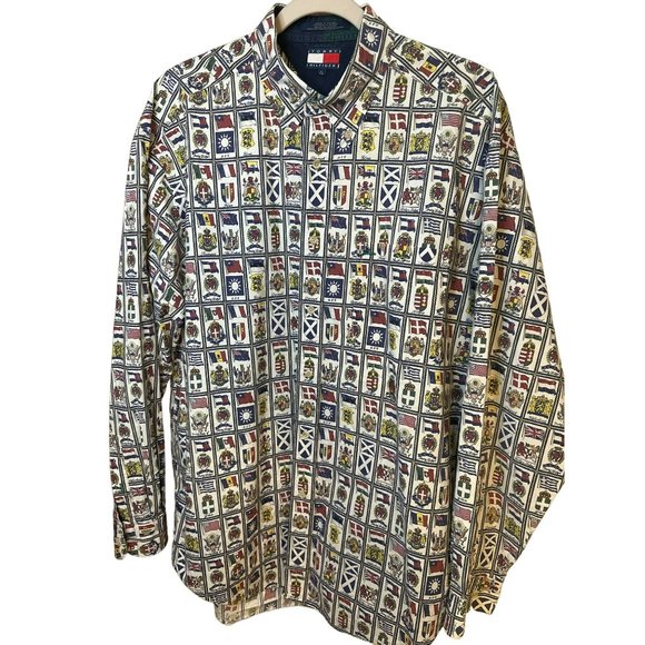 VTG Tommy Hilfiger Button Down Men's United Nations Flag Shirt SZ Large - Picture 4 of 7